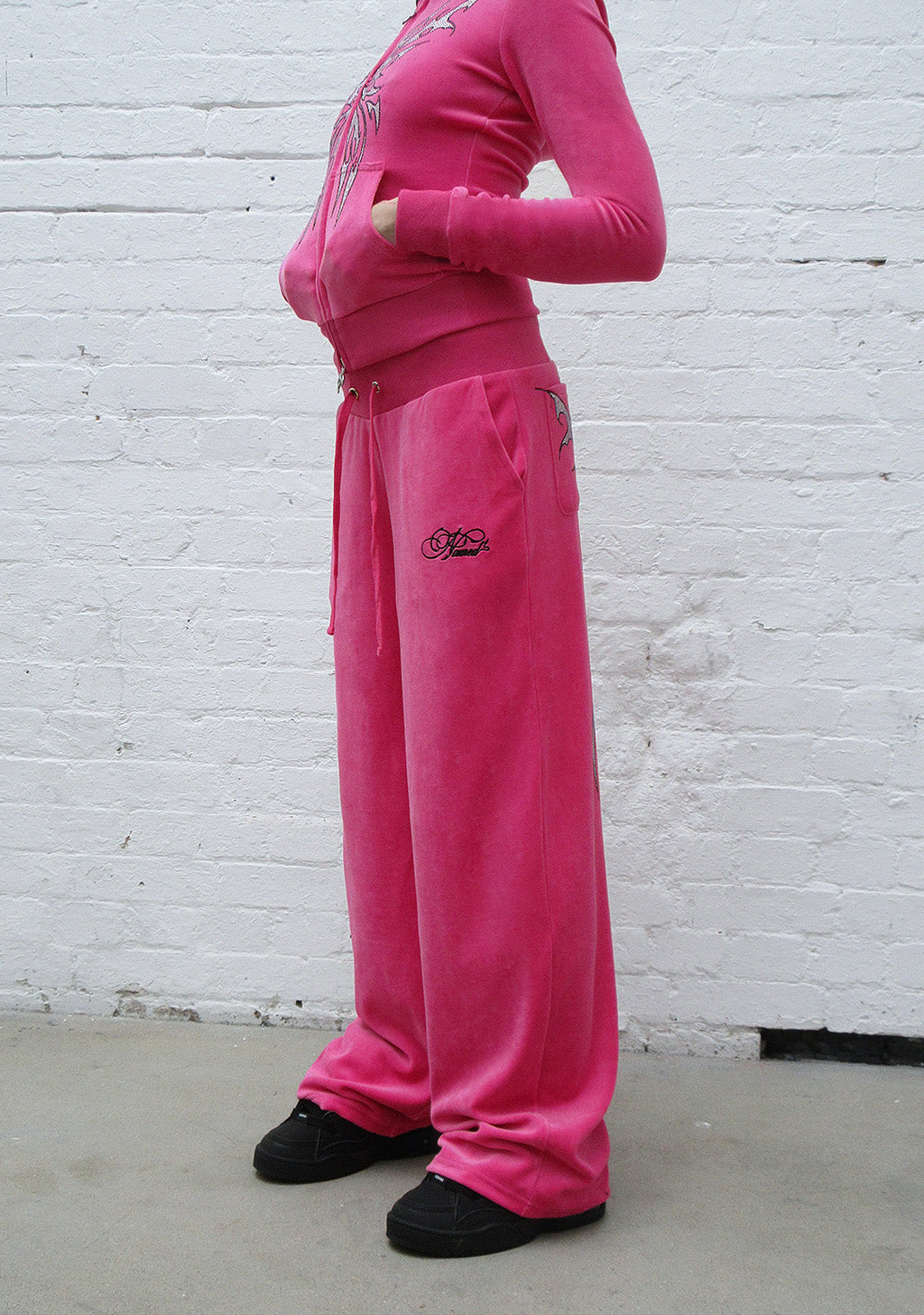IDOL RHINESTONE velours joggingbroek HOT PINK