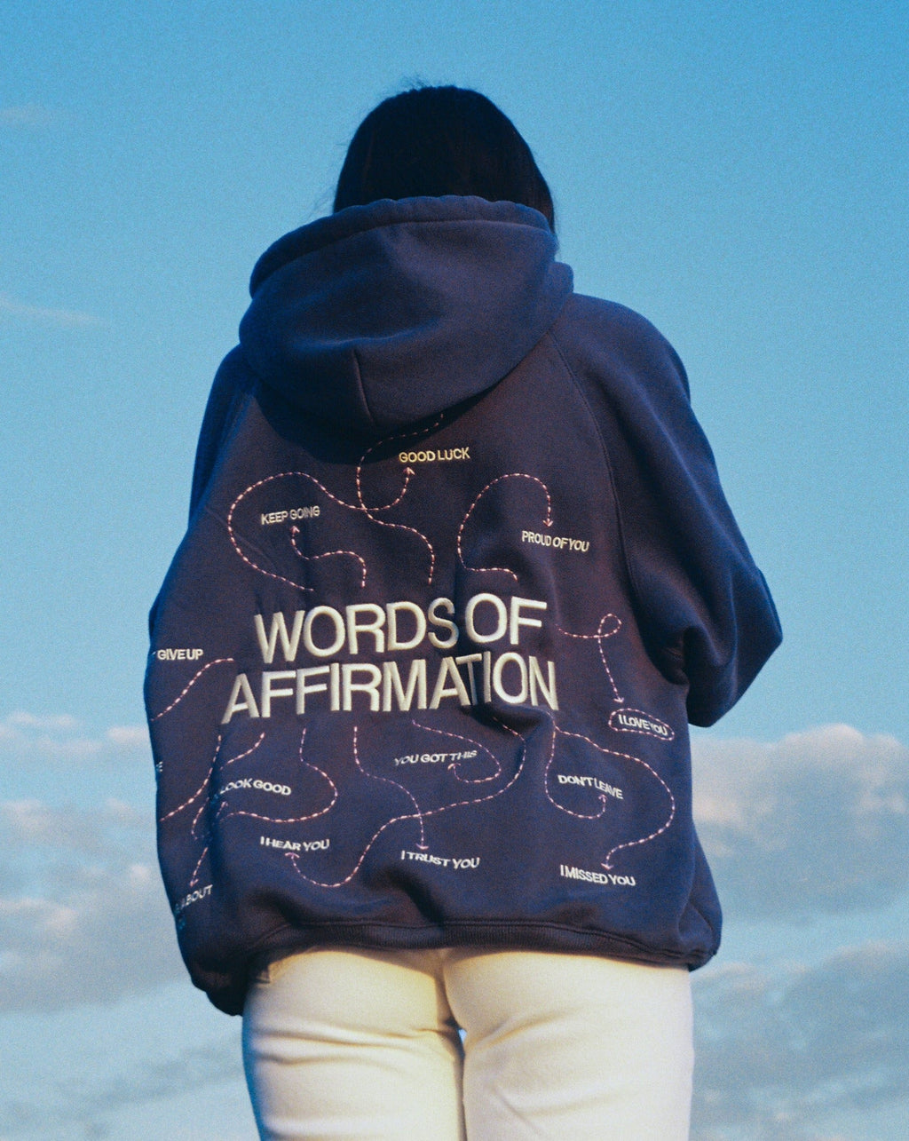 Sweat à capuche oversize « Words of Affirmation » en bleu