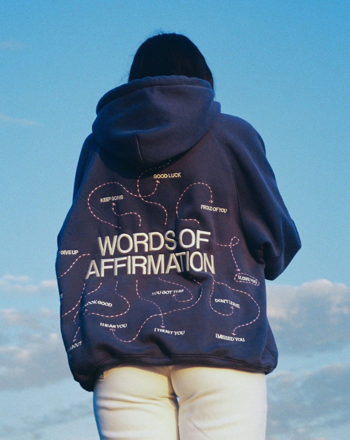 Sweat à capuche oversize « Words of Affirmation » en bleu