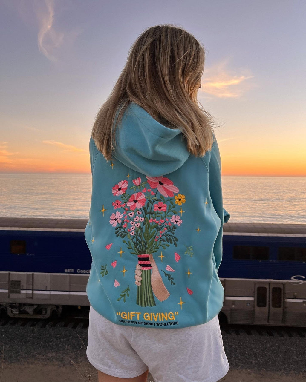 Sweat à capuche oversize « Gift Giving » de luxe en bleu