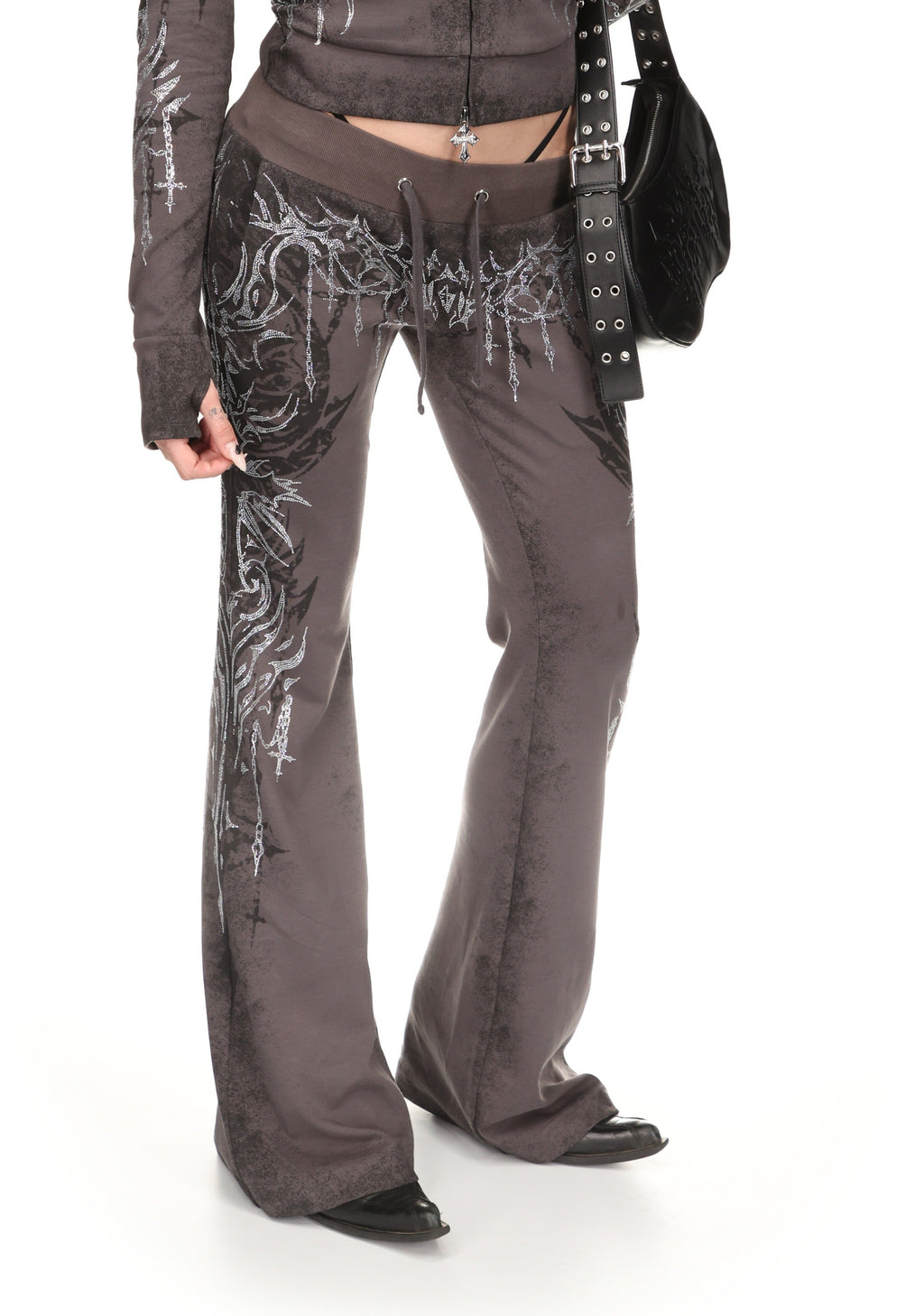 INFATUATION RHINESTONE BOOTCUT SWEATPANTS DEEP GREY