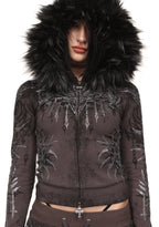 INFATUATION RHINESTONE FITTED HOODIE DEEP GREY