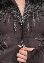 INFATUATION RHINESTONE FITTED HOODIE DEEP GREY