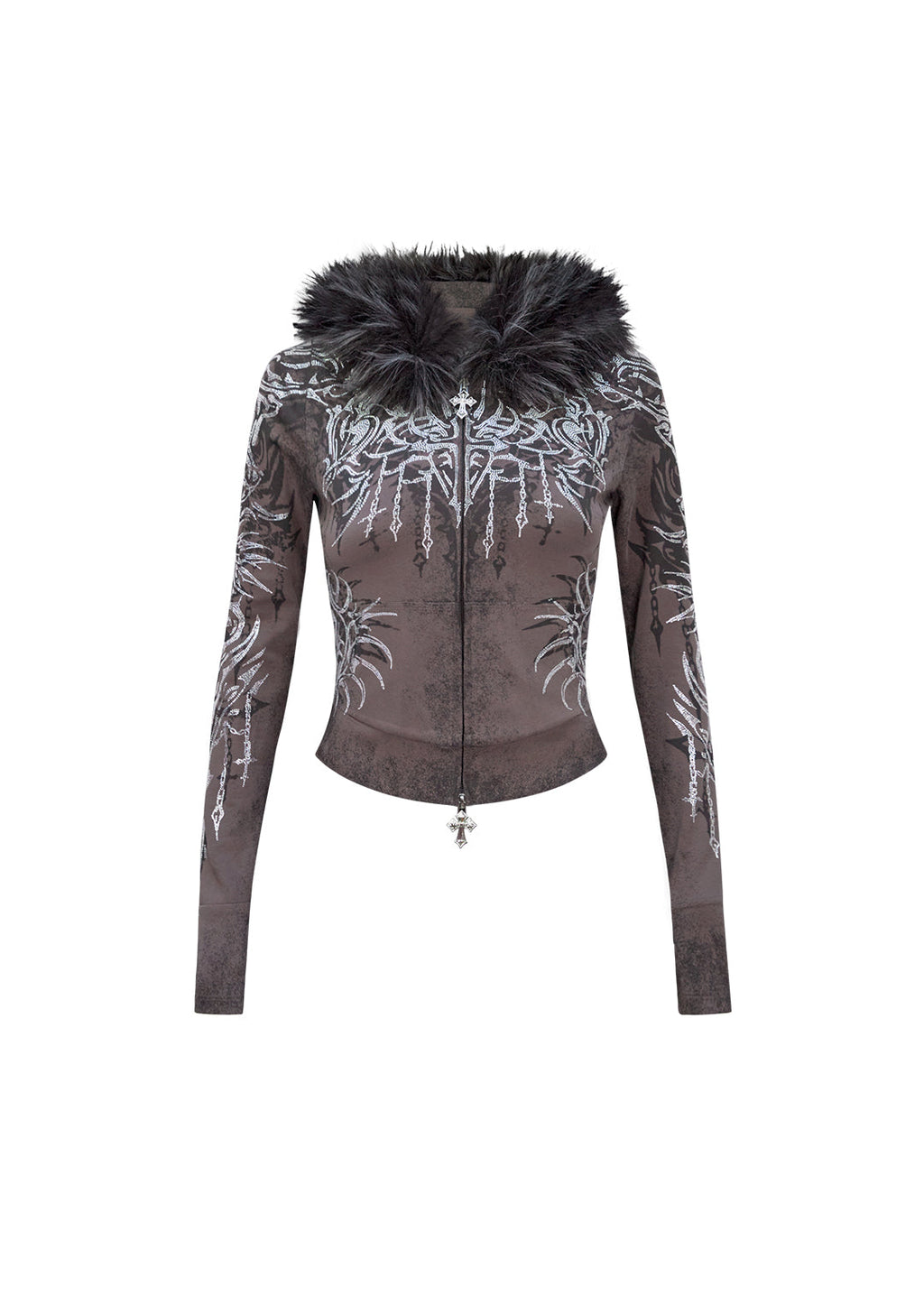 SWEAT À CAPUCHE AJUSTÉ INFATUATION STRASS GRIS FONCÉ