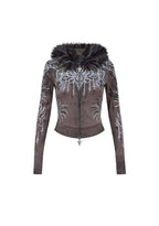 INFATUATION RHINESTONE FITTED HOODIE DEEP GREY