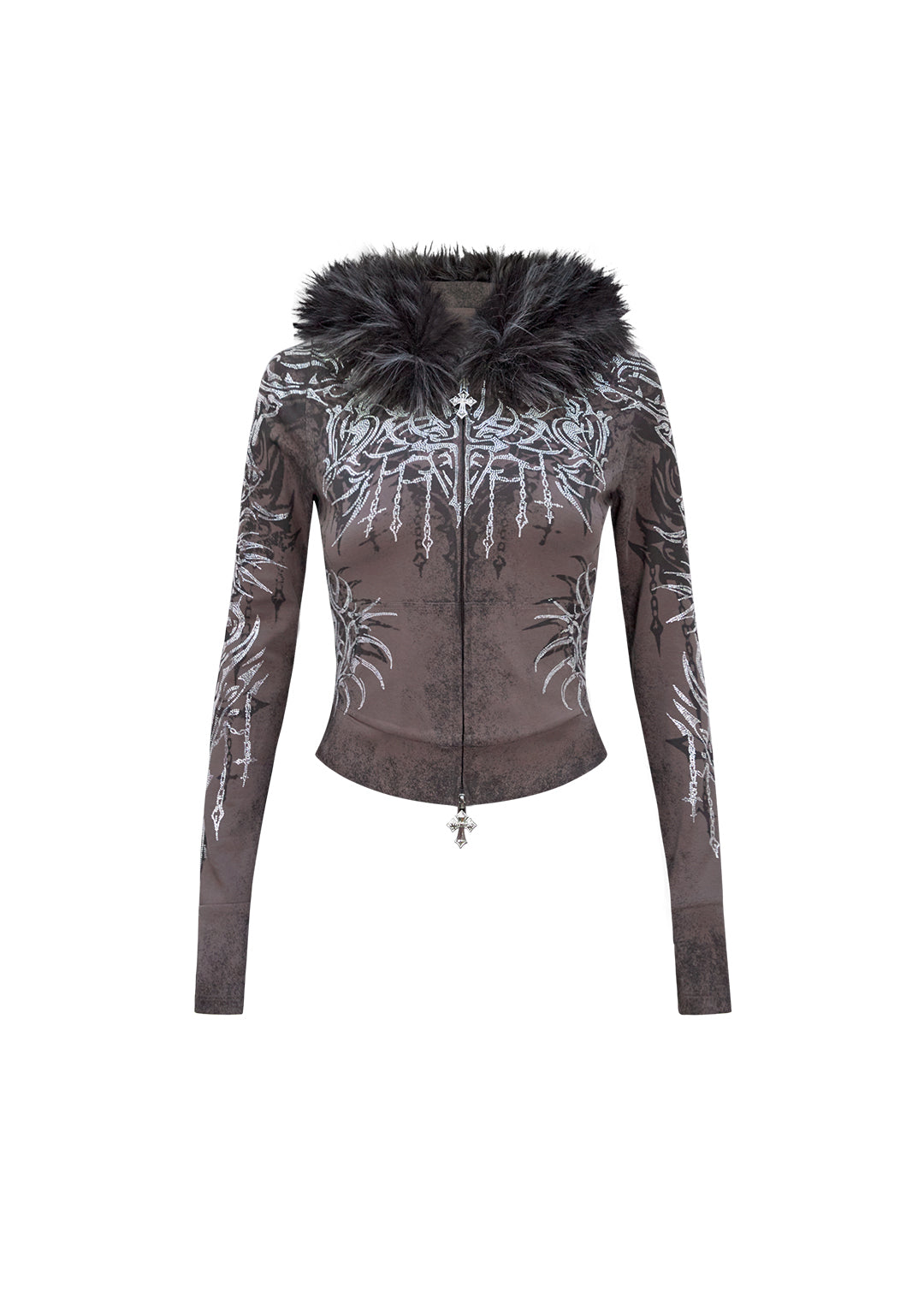 SWEAT À CAPUCHE AJUSTÉ INFATUATION STRASS GRIS FONCÉ