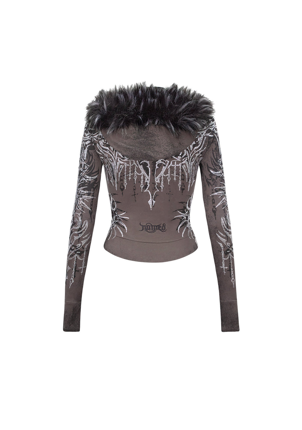 SWEAT À CAPUCHE AJUSTÉ INFATUATION STRASS GRIS FONCÉ