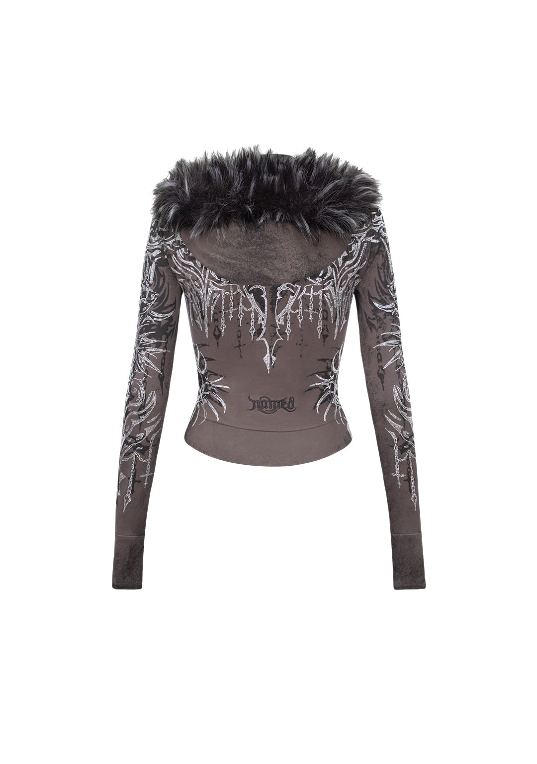 SWEAT À CAPUCHE AJUSTÉ INFATUATION STRASS GRIS FONCÉ
