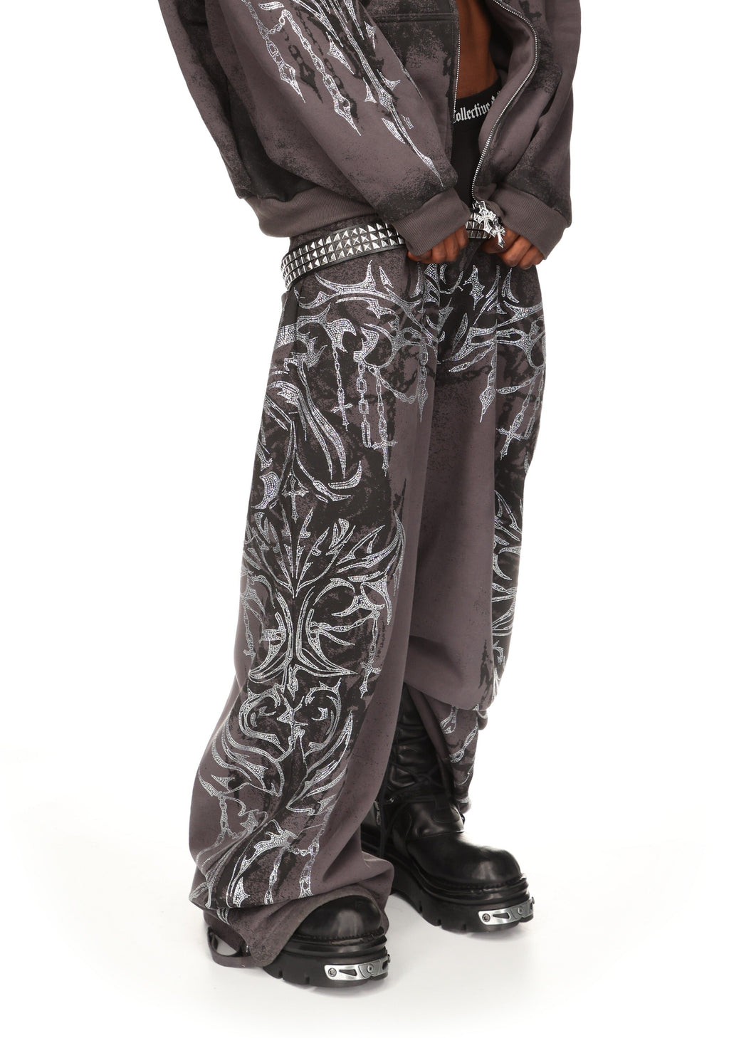 INFATUATION RHINESTONE OVERSIZED SWEATPANTS DEEP GREY