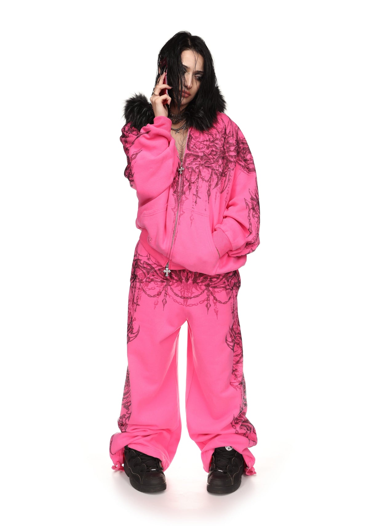 INFATUATION RHINESTONE OVERSIZED SWEATPANTS HOT PINK