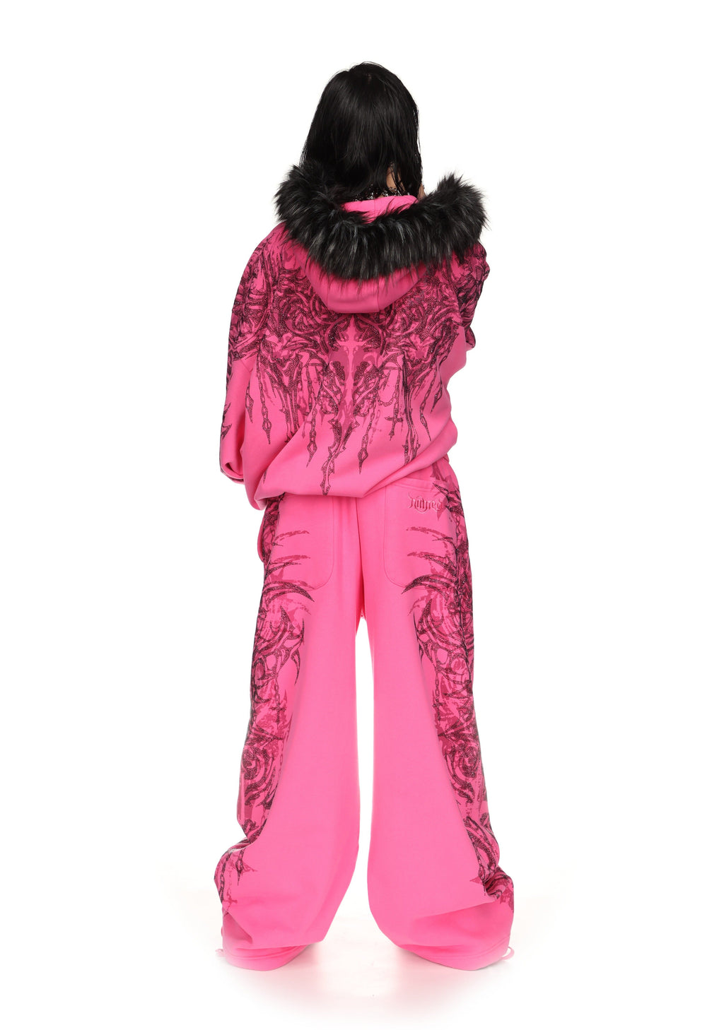 Pantaloni della tuta oversize con strass INFATUATION rosa acceso