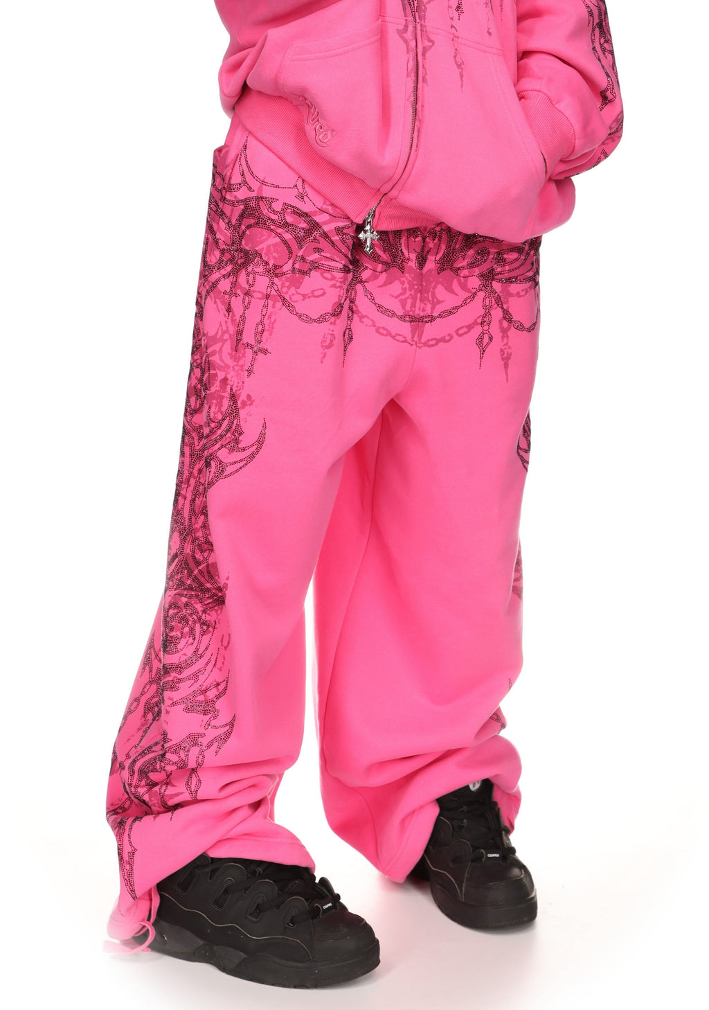 Pantaloni della tuta oversize con strass INFATUATION rosa acceso