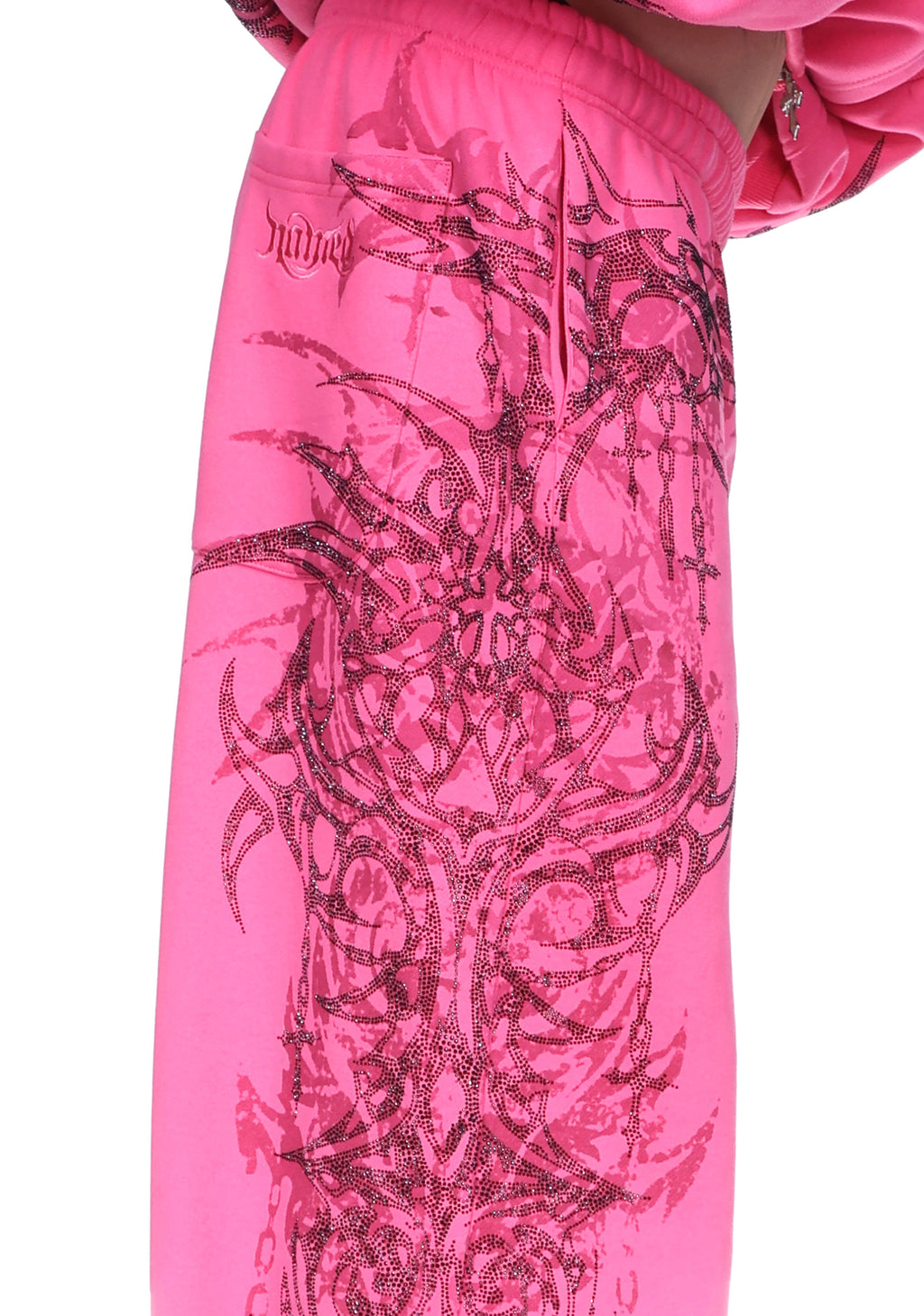 Pantaloni della tuta oversize con strass INFATUATION rosa acceso