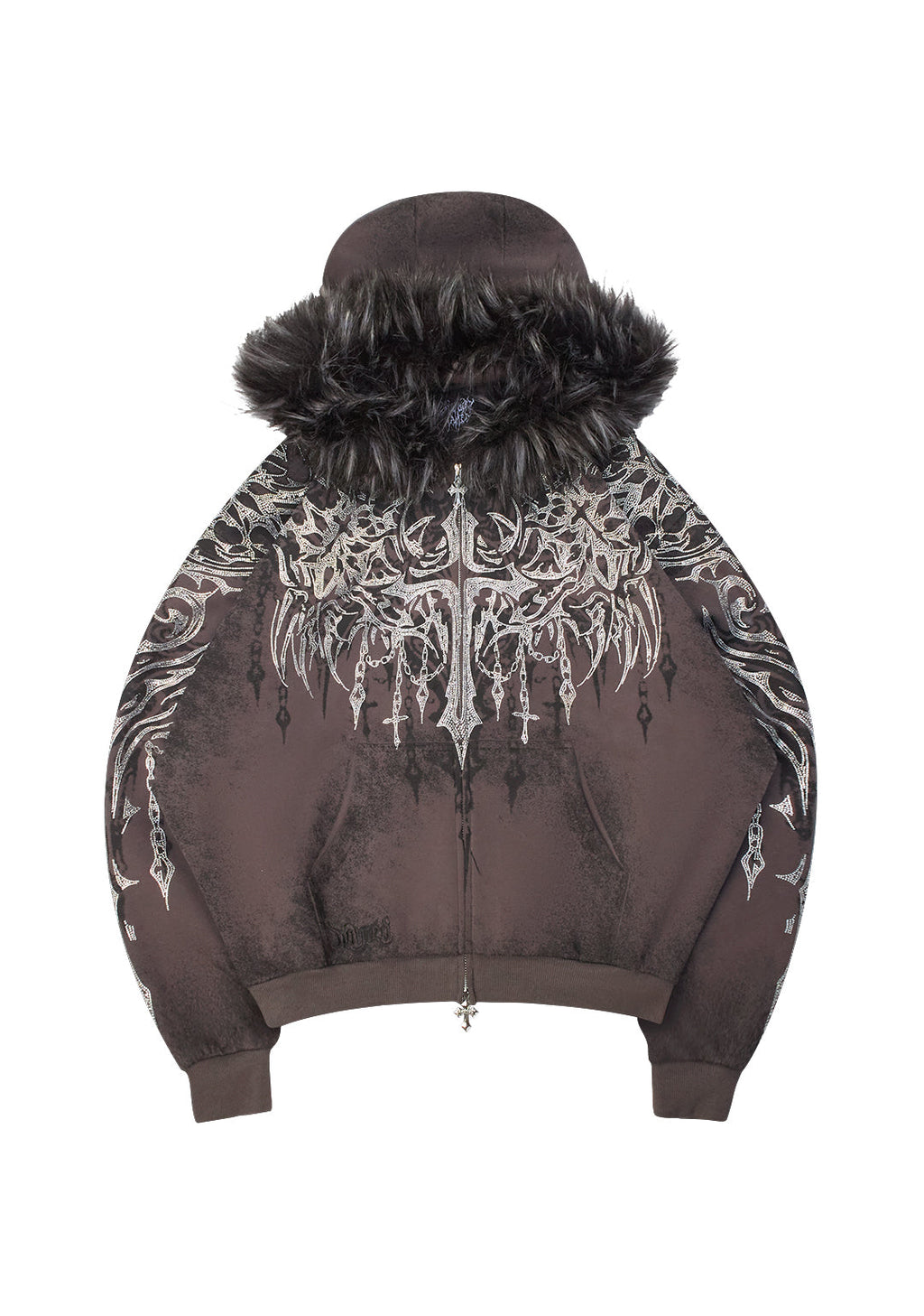 INFATUATION - bluza z kapturem i zamkiem z kryształkami, ciemnoszara