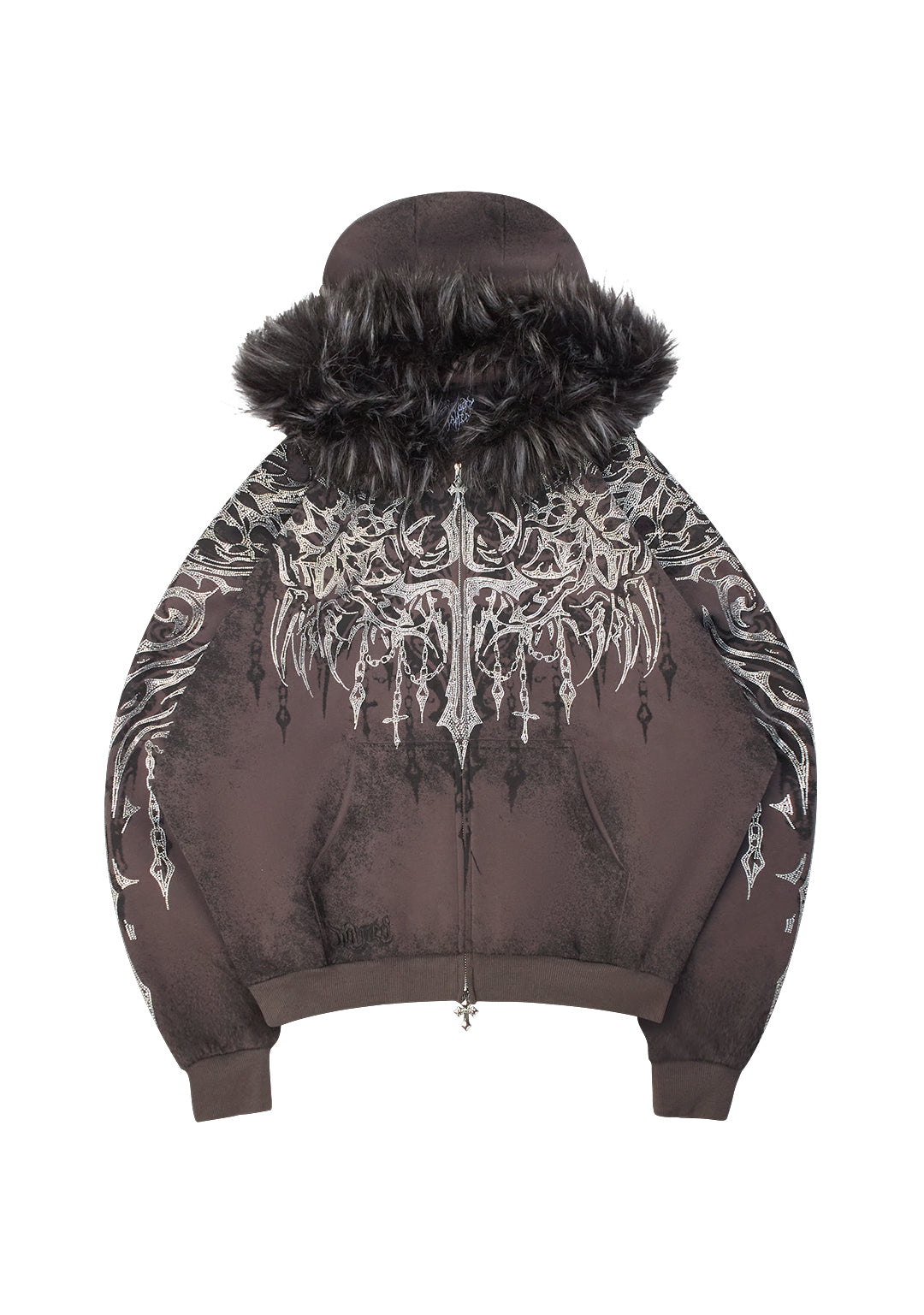 INFATUATION - bluza z kapturem i zamkiem z kryształkami, ciemnoszara