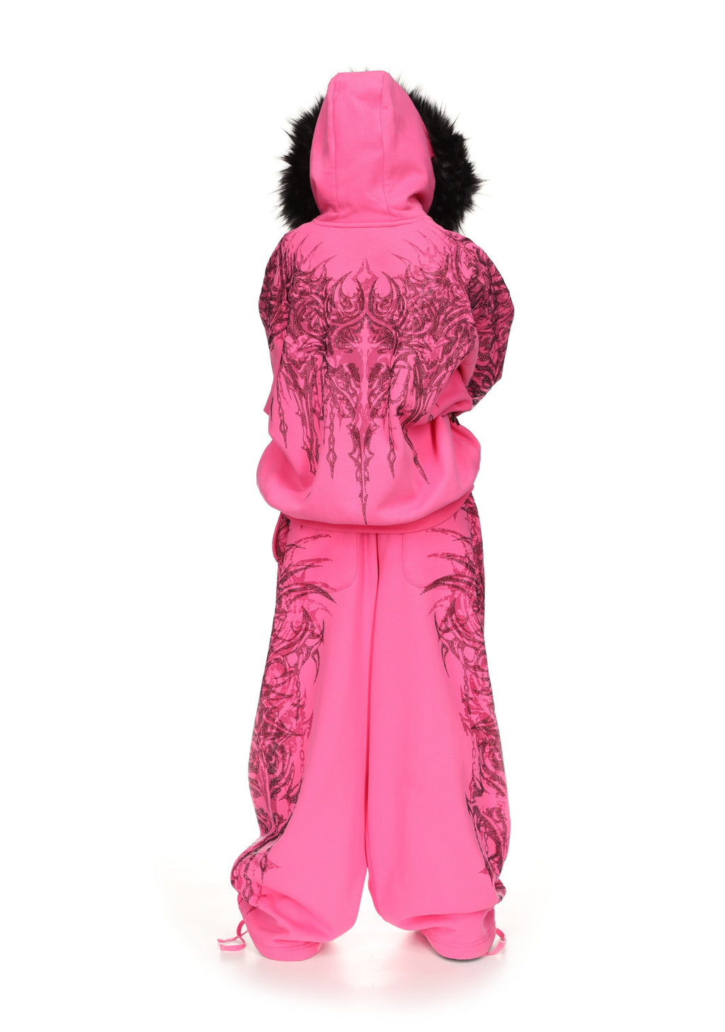 Felpa con cappuccio e cerniera con strass INFATUATION rosa acceso