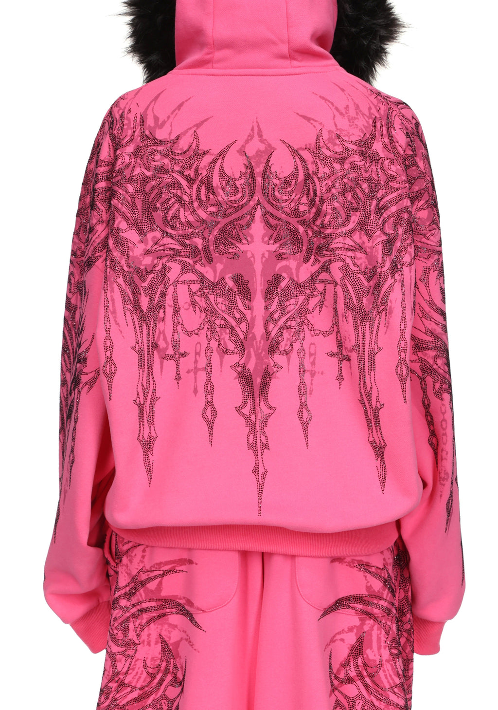 Felpa con cappuccio e cerniera con strass INFATUATION rosa acceso