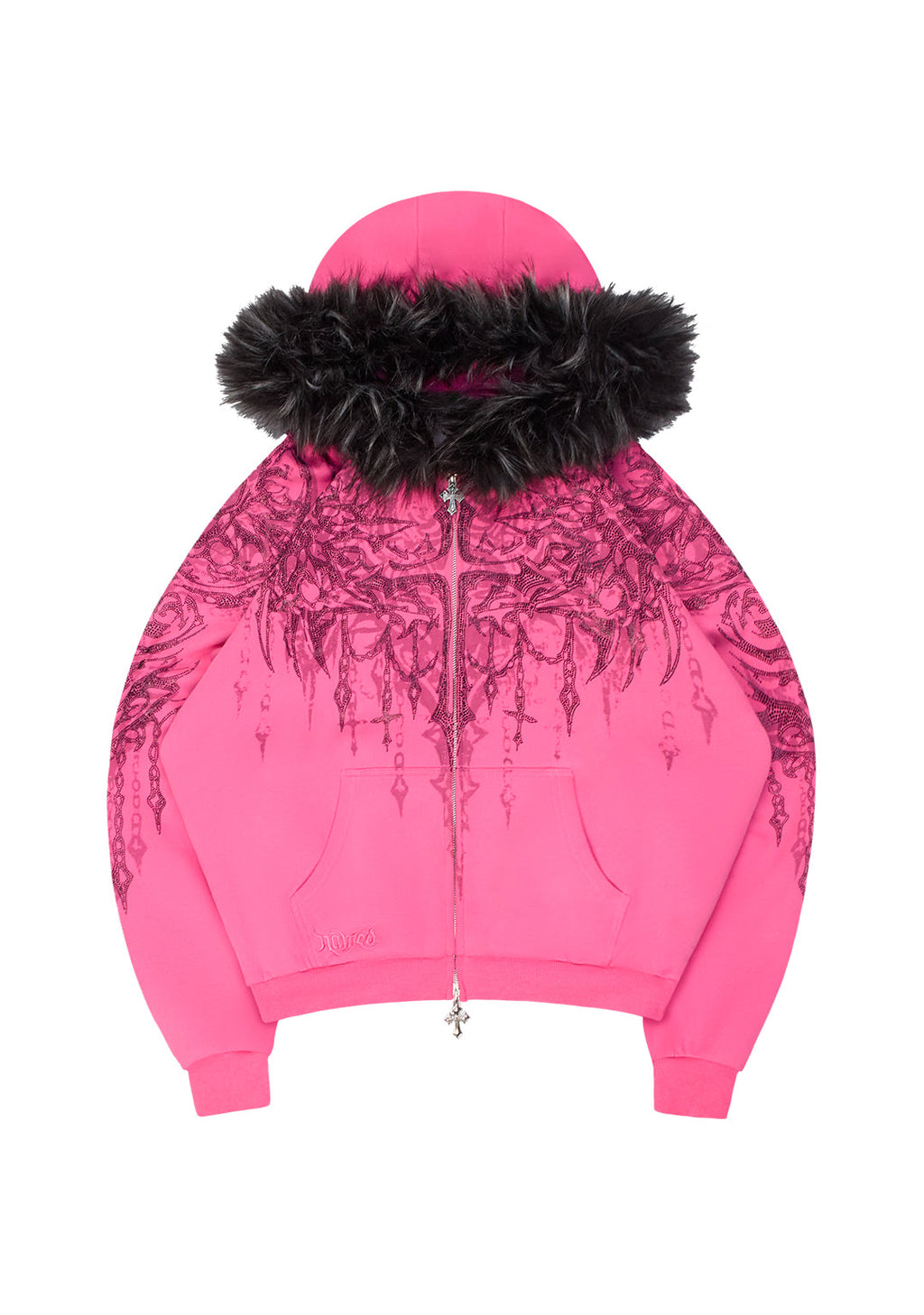 Felpa con cappuccio e cerniera con strass INFATUATION rosa acceso
