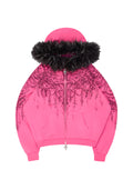 Felpa con cappuccio e cerniera con strass INFATUATION rosa acceso