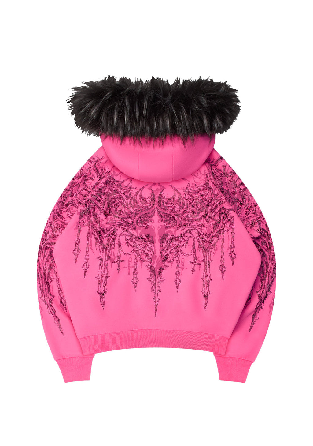 Felpa con cappuccio e cerniera con strass INFATUATION rosa acceso