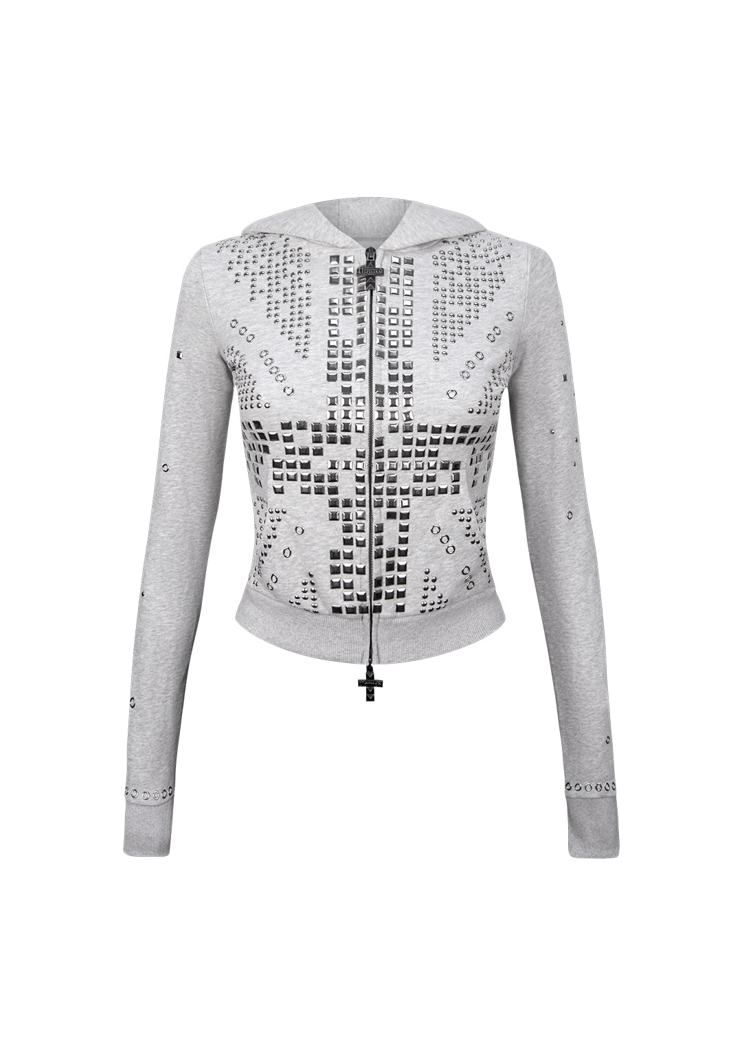 KNIGHT STUDDED GETAILLEERDE HOODIE GREY MARL