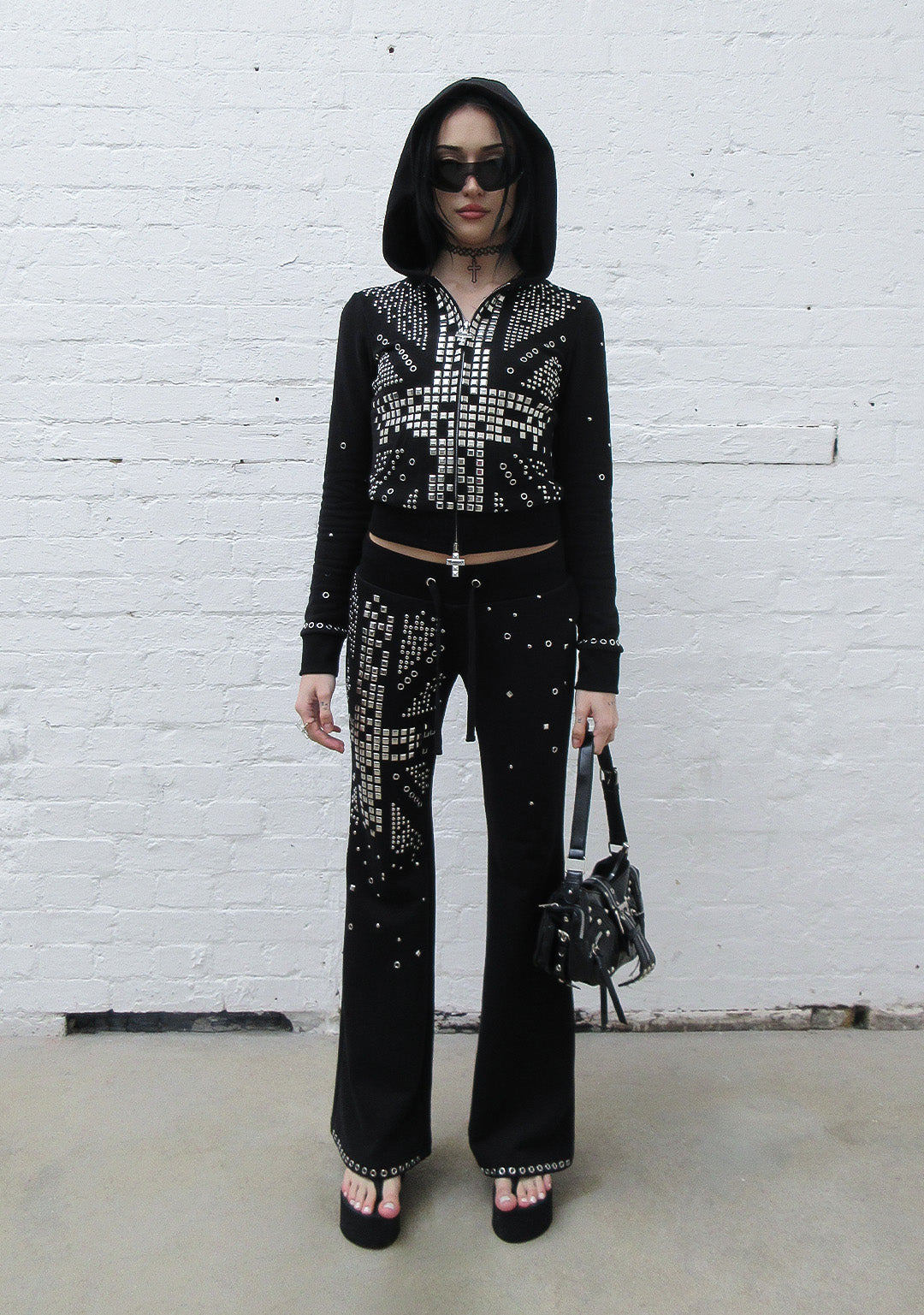 KNIGHT STUDDED GETAILLEERDE BROEK BLACK