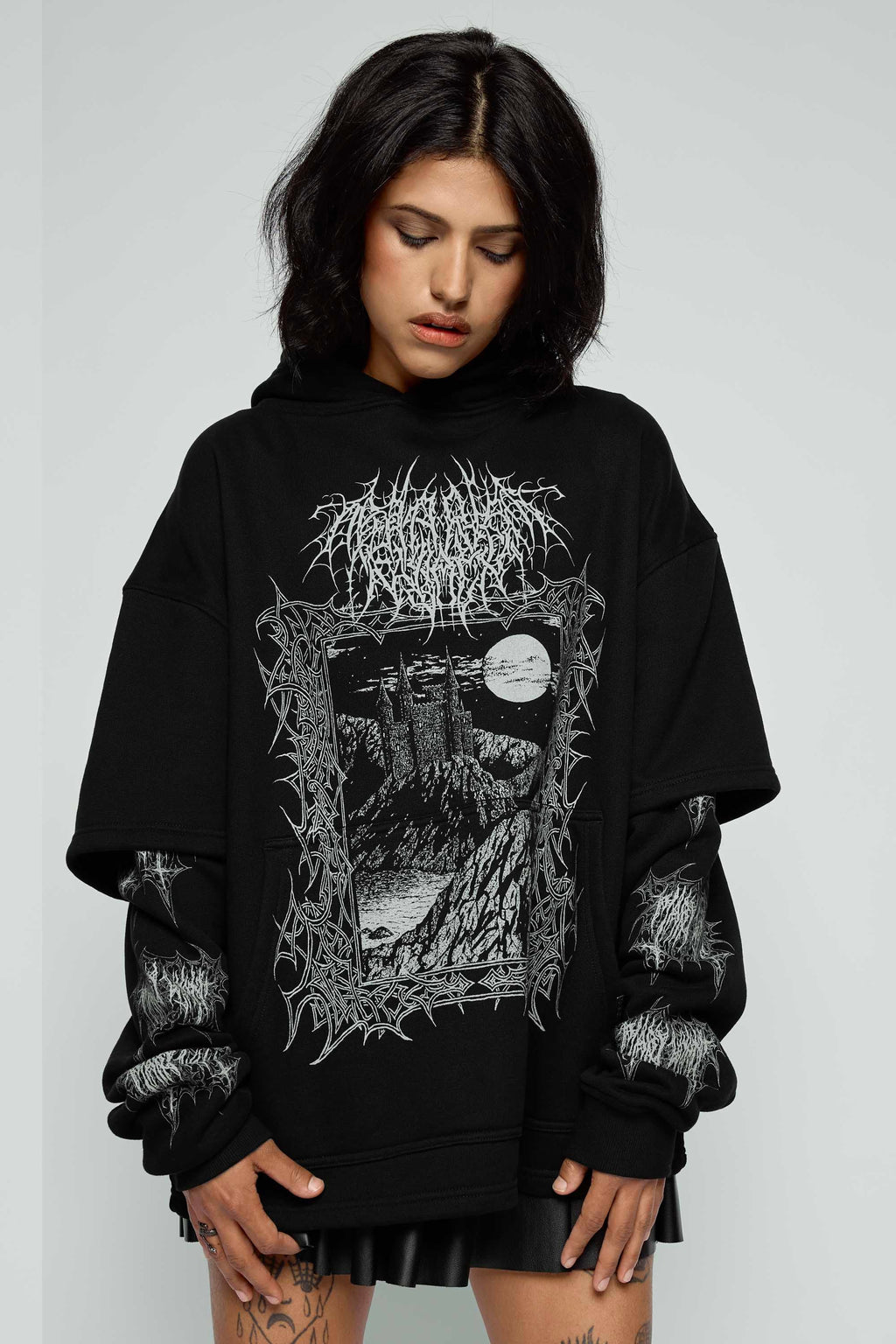 Midnight Oversized Layered Pullover Hoodie