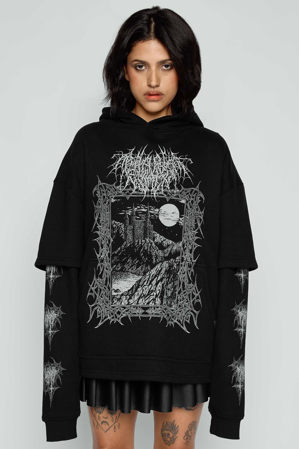 Midnight Oversized Layered Pullover Hoodie