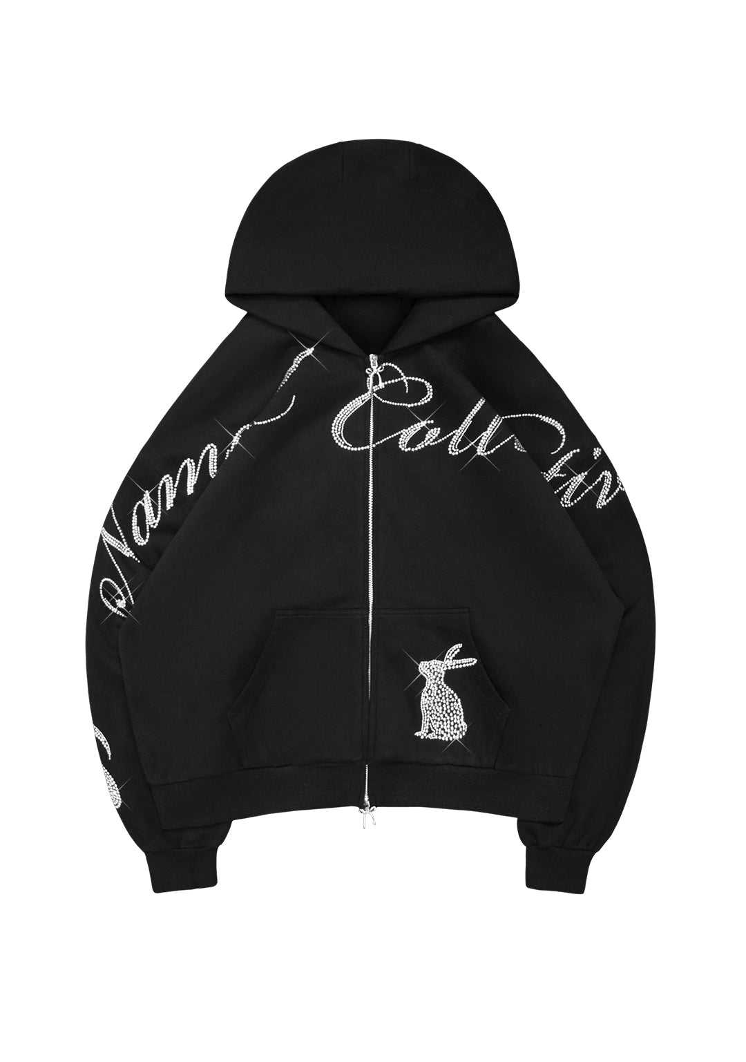 MUSE HOODIE MET STUDS, RITSSLUITING, ZWART