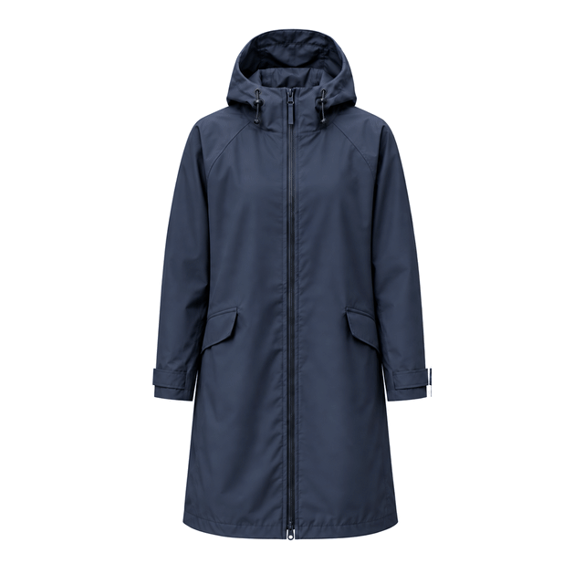 Water-Reactive Ripple Long Raincoat — Navy