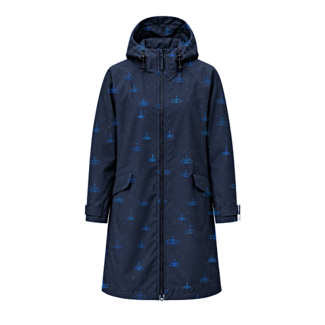 Water-Reactive Ripple Long Raincoat — Navy