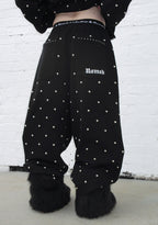 NOVA STUDDED POLKA DOT OVERSIZED SWEATPANTS BLACK