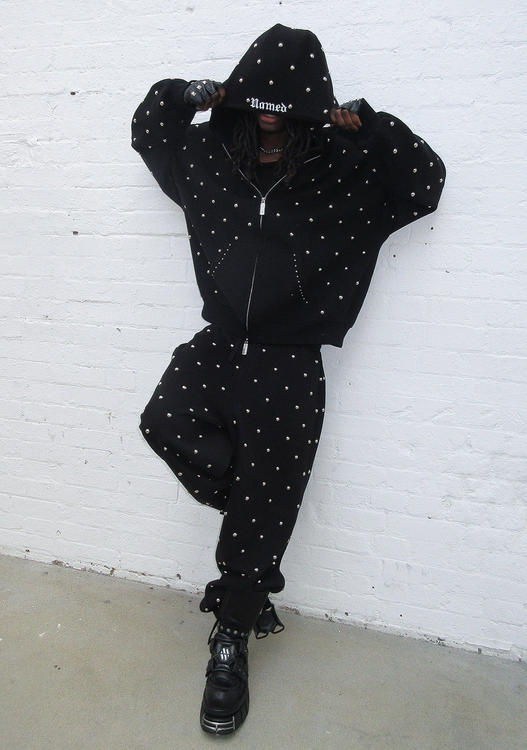 PANTALON DE JOGGING OVERSIZE À POIS ET CLOUS NOVA NOIR