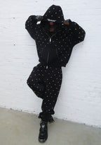 NOVA STUDDED POLKA DOT OVERSIZED SWEATPANTS BLACK