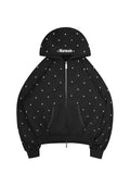 NOVA hoodie met rits en studs, polkadot, zwart