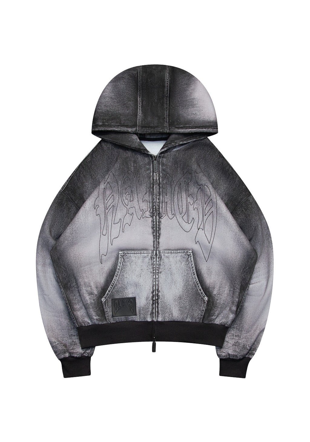 SWEAT À CAPUCHE ZIPPÉ EFFET DENIM OFF GRID NOIR DÉLAVÉ