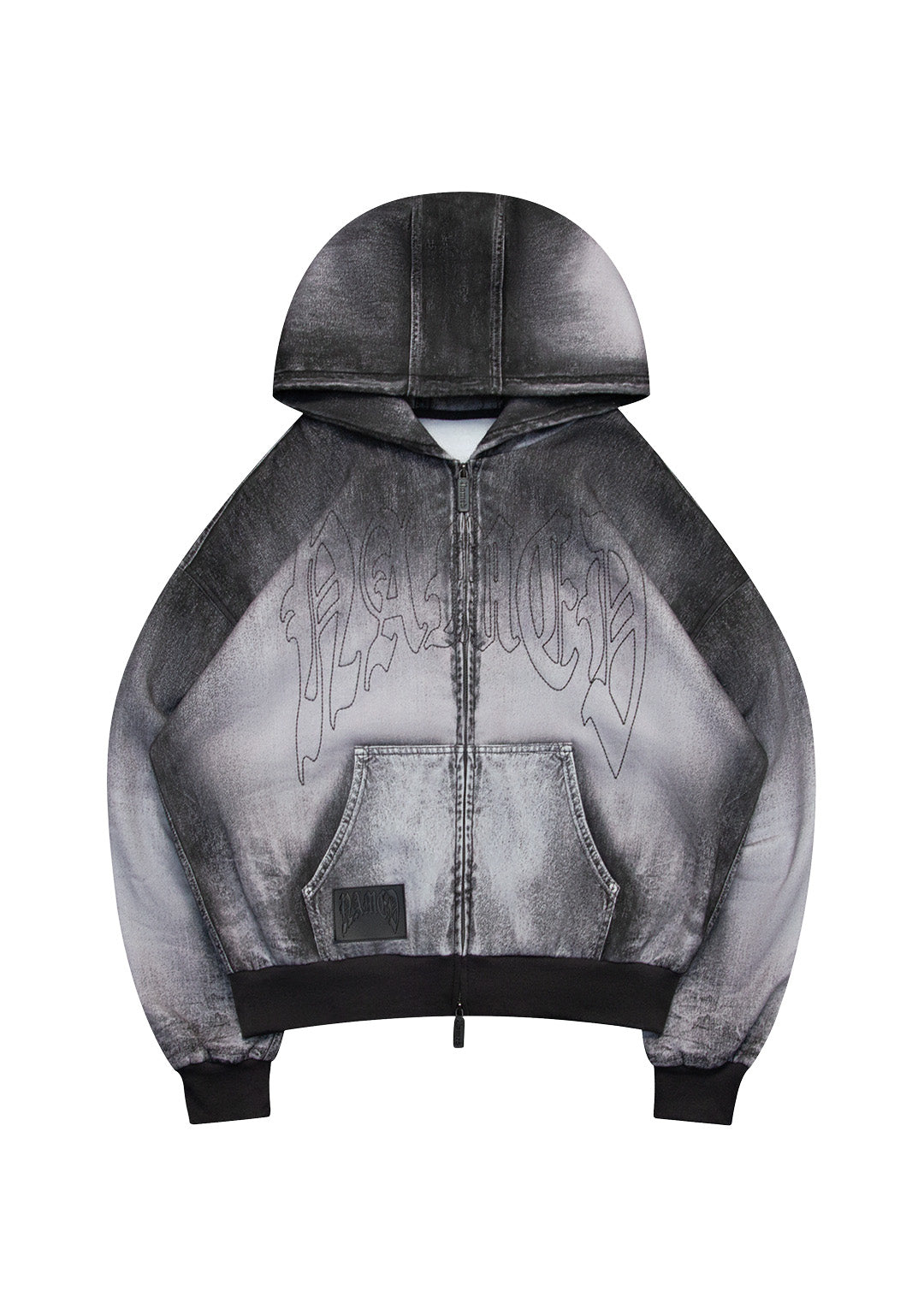 OFF GRID HOODIE MET DENIMLOOK, RITSSLUITING, VERWASSEN ZWART