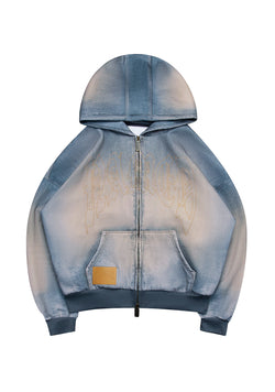 Felpa con cappuccio e zip effetto denim OFF GRID, blu slavato