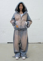 OFF GRID DENIM EFFECT ZIP HOODIE WASHED BLUE
