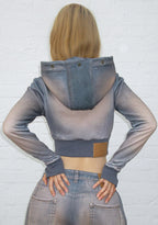 OFF GRID FAUX FUR DENIM EFFECT FITTED ZIP HOODIE WASHED BLUE (DETACHABLE FUR)