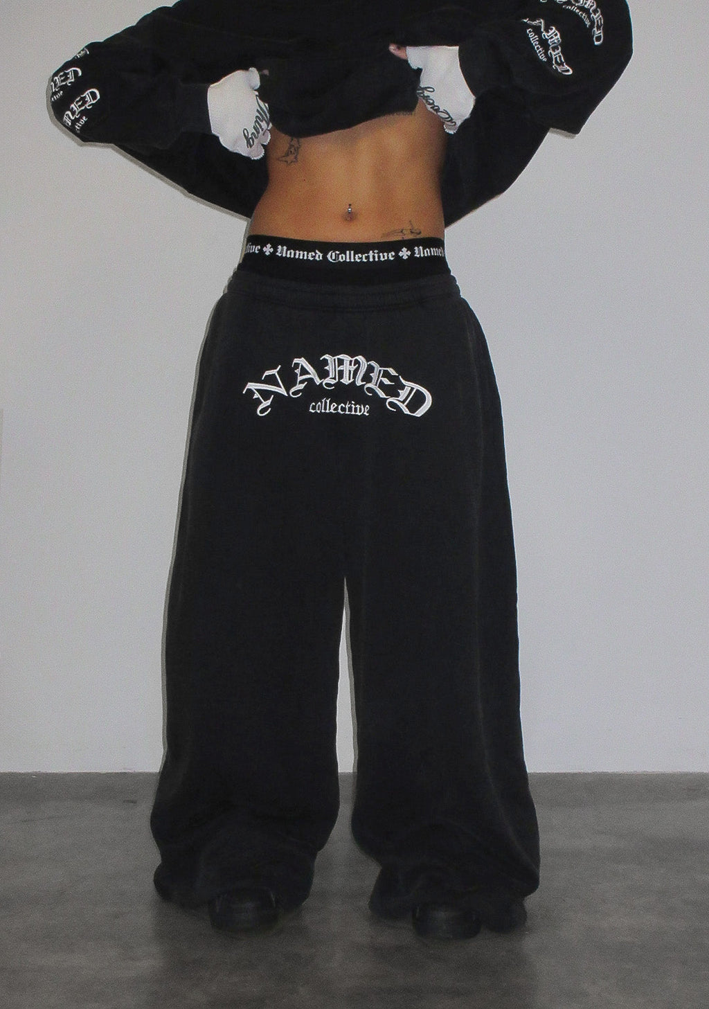 OLD ENGLISH oversized sweatpants, gewassen antraciet