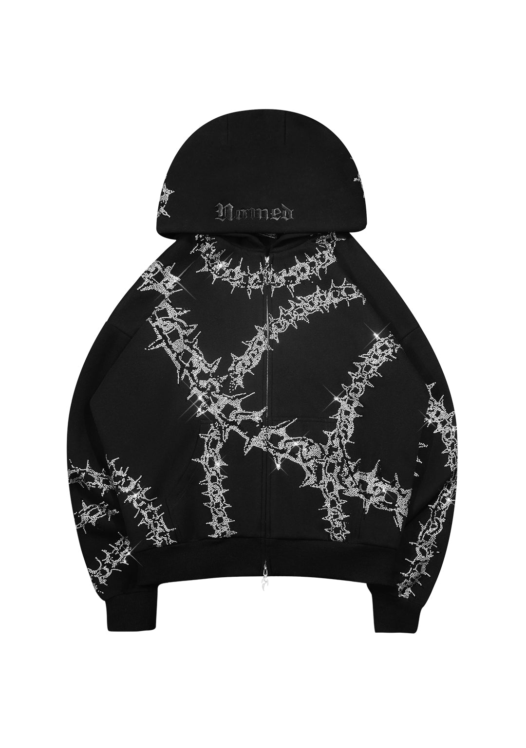 OMEN RHINESTONE ZIP HOODIE BLACK