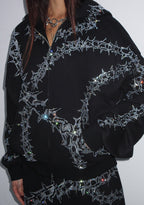 OMEN RHINESTONE ZIP HOODIE BLACK
