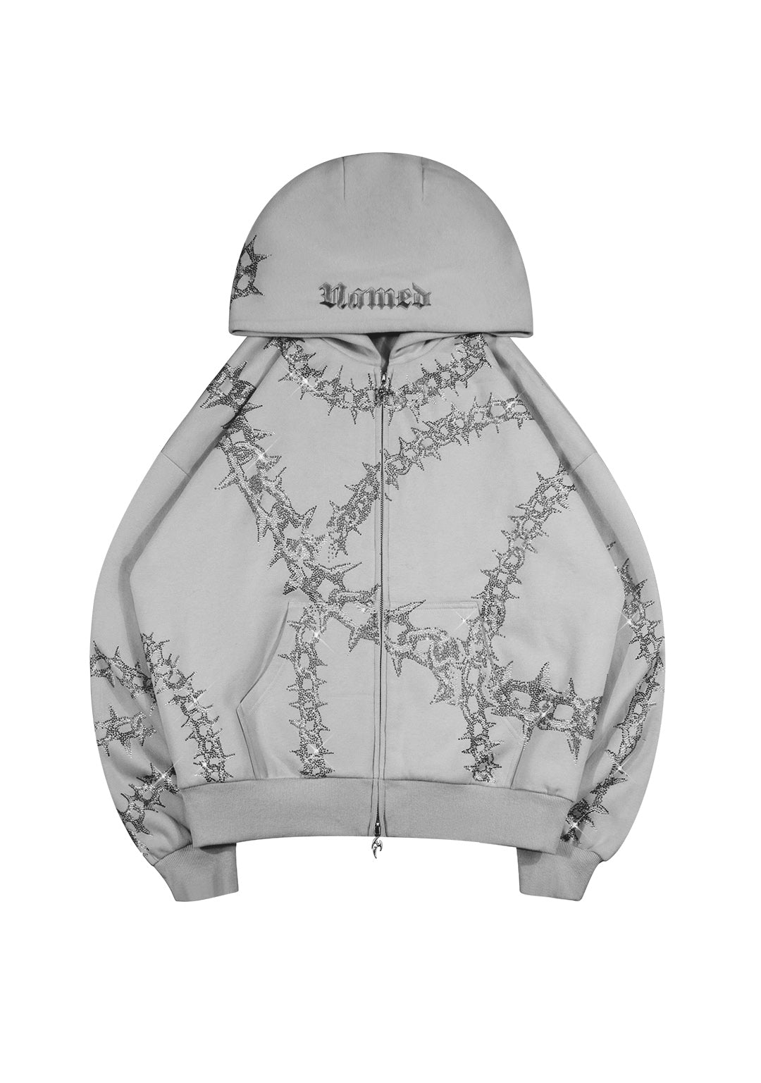 OMEN RHINESTONE ZIP-HOODIE SMOKE GREY