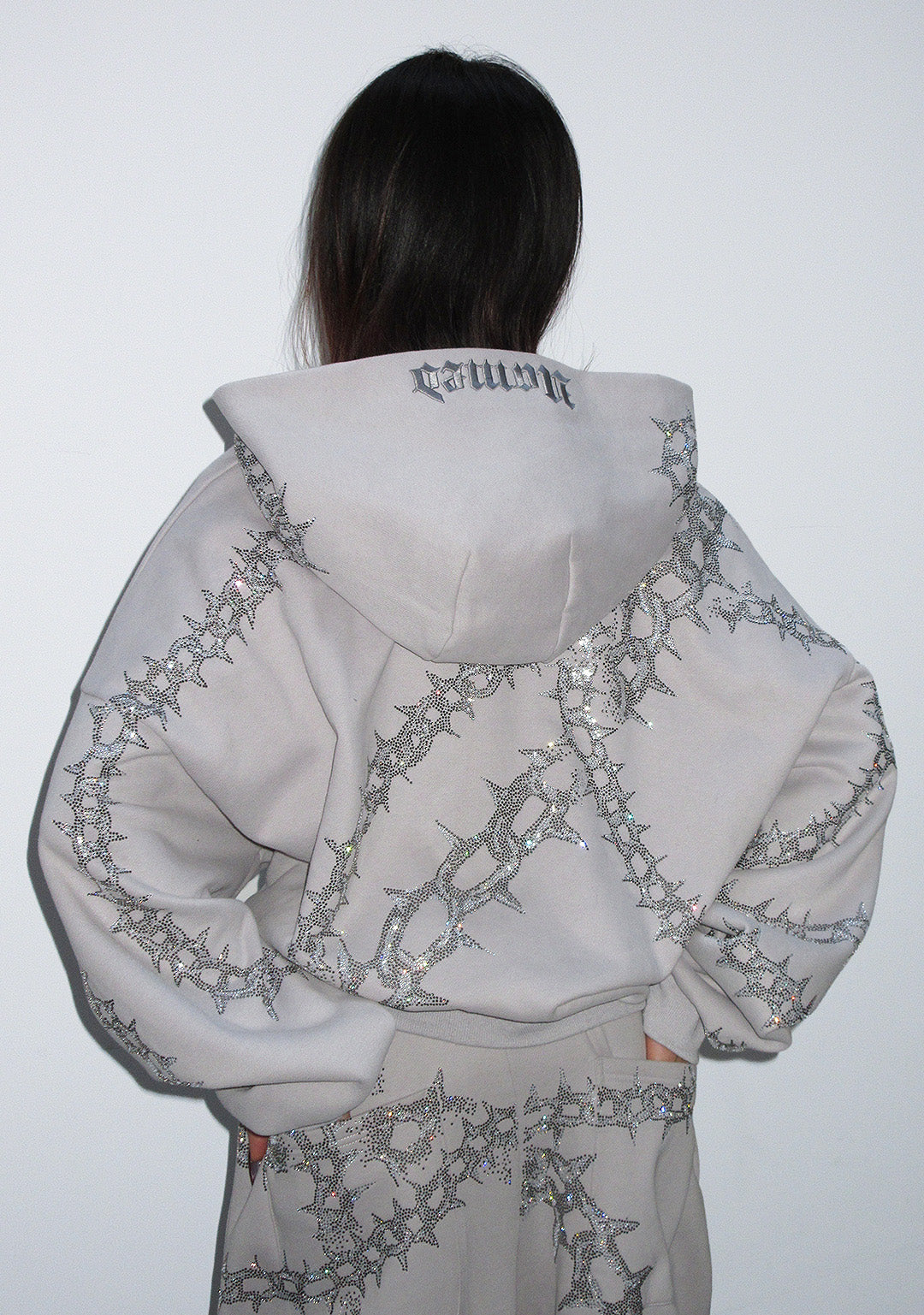 OMEN RHINESTONE ZIP-HOODIE SMOKE GREY