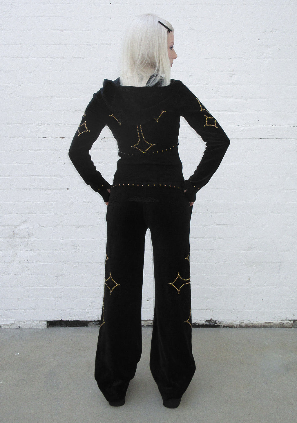 PANTALON DE JOGGING EN VELOURS À CLOUS REBEL NOIR