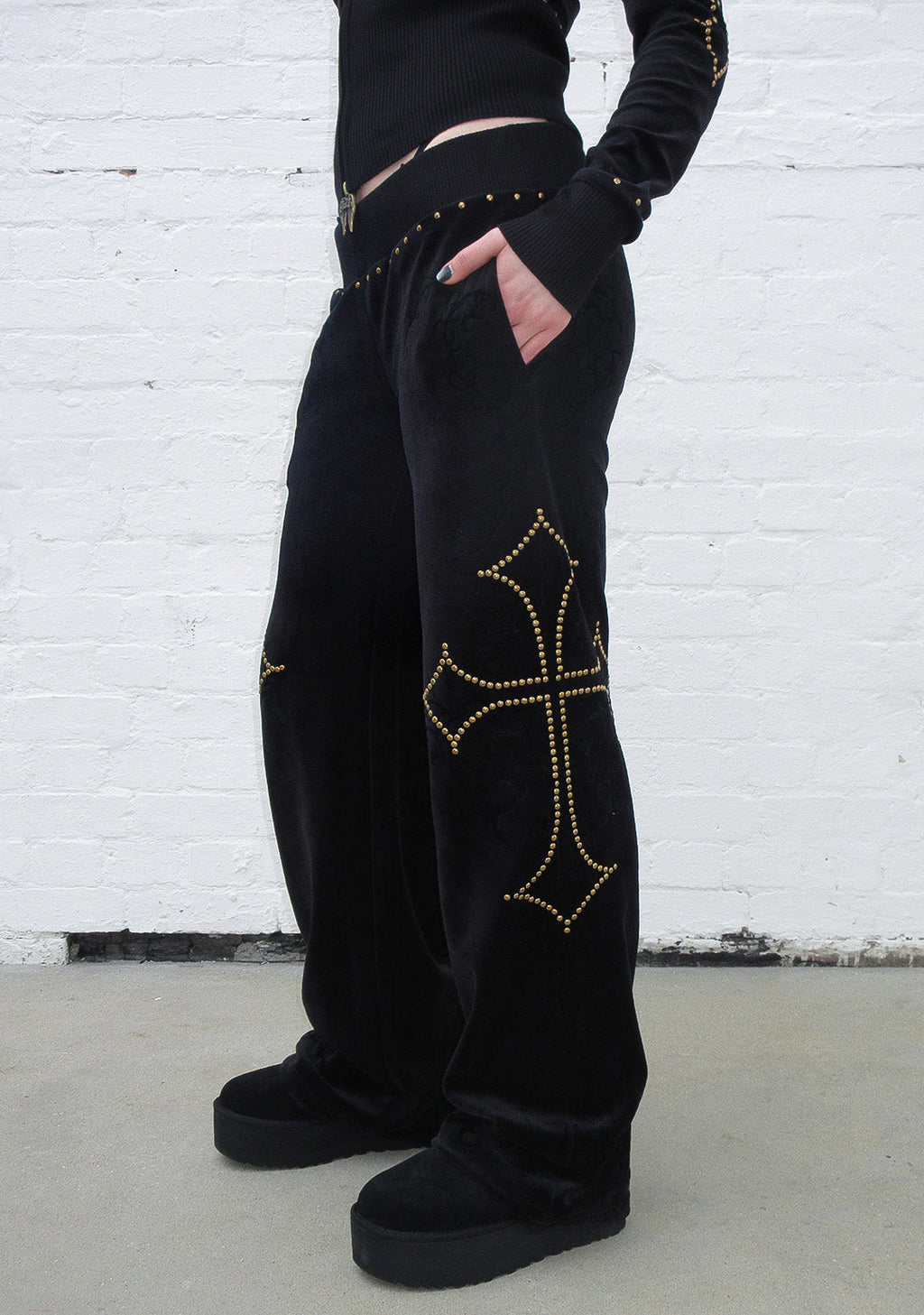PANTALON DE JOGGING EN VELOURS À CLOUS REBEL NOIR