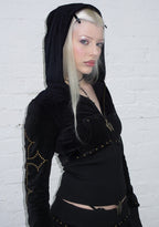 REBEL STUDDED VELOUR ZIP HOODIE BLACK