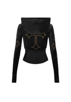 REBEL STUDDED VELOUR ZIP HOODIE BLACK