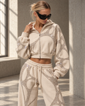 Sculpted Web Rhinestone Cropped Hoodie — Bone Beige